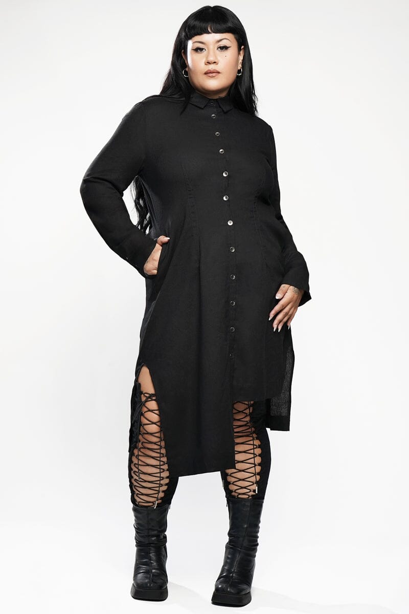 black dress with silver buttons Jessica Bara Seranali Knit Collared Silver Button Mini Dress