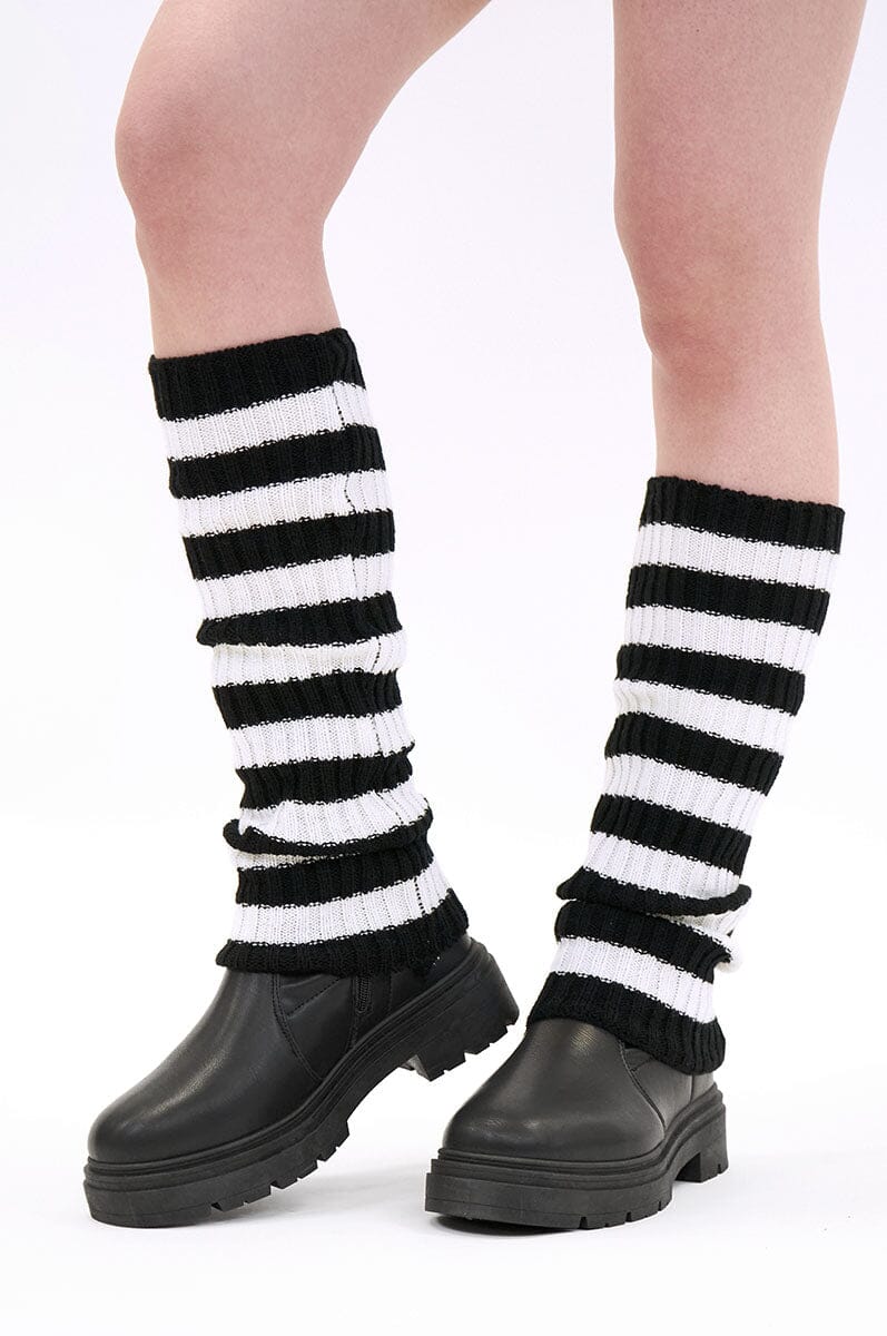 Stripe Leg Warmers Leg Warmers NOCTEX BLACK AND WHITE 