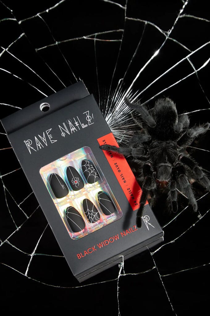 Black Widow - Press On Nails - Noctex - Rave Nailz black, dark nights, Faire, gothic, halloween, spider, Spider Spiderweb Gothic Jewellery Nails
