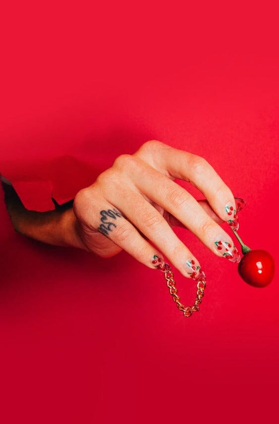 Cherry Bomb - Press On Nails - Noctex - Rave Nailz cherries, cottage core, cute, Faire Nails