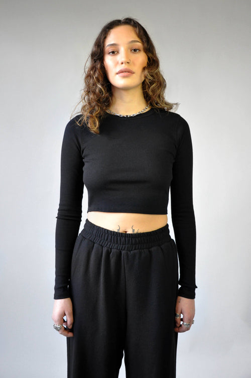 Sherri Crop Rib Longsleeve [UP TO 3XL] - Noctex - NLT 1X, 2X, crop, crop top, CURVE, handmade, LARGE, made in la, made in los angeles, made in usa, Made in USA/Canada, NOCTEX, plus size fashi