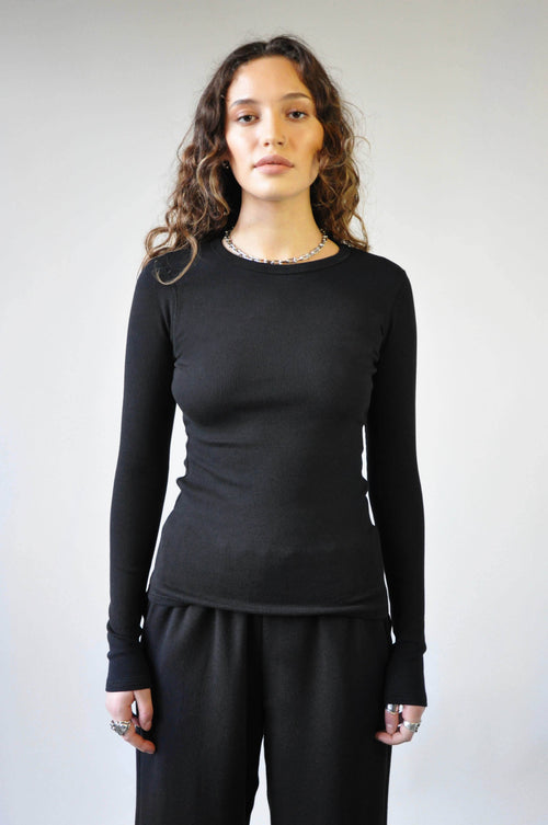 MIKKA RIB LONGSLEEVE - Noctex - NLT CURVE, handmade, LARGE, made in la, made in los angeles, made in usa, Made in USA/Canada, MEDIUM, plus size fashion, SMALL, Womens Longsleeves
