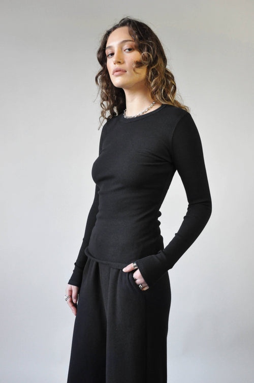 MIKKA RIB LONGSLEEVE - Noctex - NLT CURVE, handmade, LARGE, made in la, made in los angeles, made in usa, Made in USA/Canada, MEDIUM, plus size fashion, SMALL, Womens Longsleeves