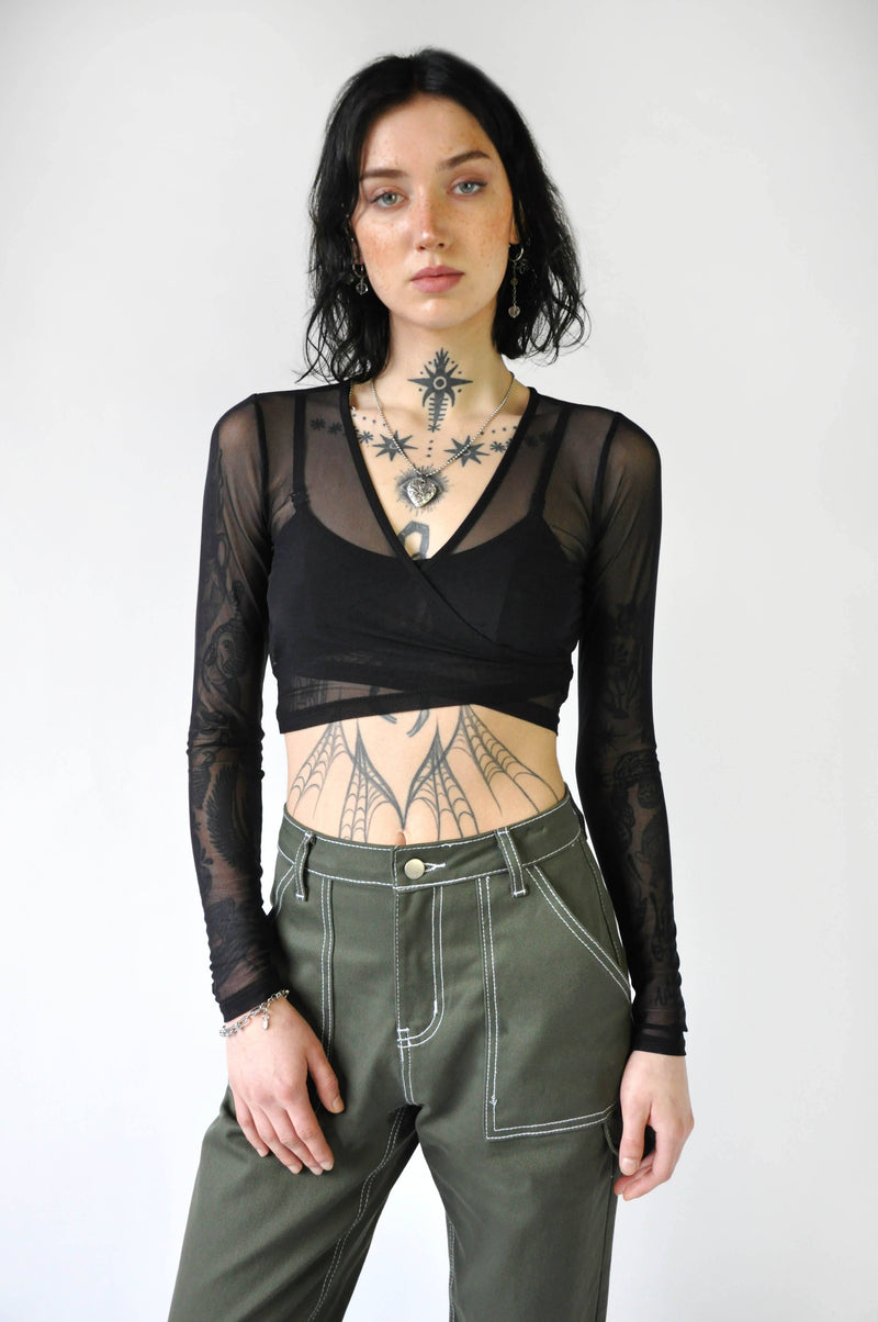 Cross Over Longsleeve Mesh Top - Noctex - NLT 2021, CROP TOP, handmade, LARGE, made in la, made in los angeles, made in usa, Made in USA/Canada, MEDIUM, SMALL, Womens, XL Longsleeves