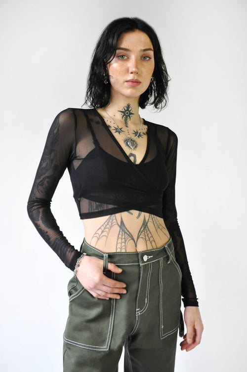 Cross Over Longsleeve Mesh Top - Noctex - NLT 2021, CROP TOP, handmade, LARGE, made in la, made in los angeles, made in usa, Made in USA/Canada, MEDIUM, SMALL, Womens, XL Longsleeves