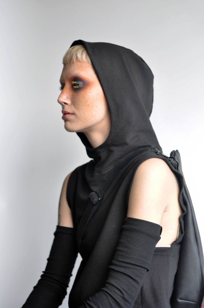 Shield Crop Hoodie - Noctex - NOCTEX goth aesthetic, goth clothing, hoodie, LARGE, Made in USA/Canada, MEDIUM, NOCTEX, SMALL, sustainable fashion brands, Tops, Womens, XL Sweaters