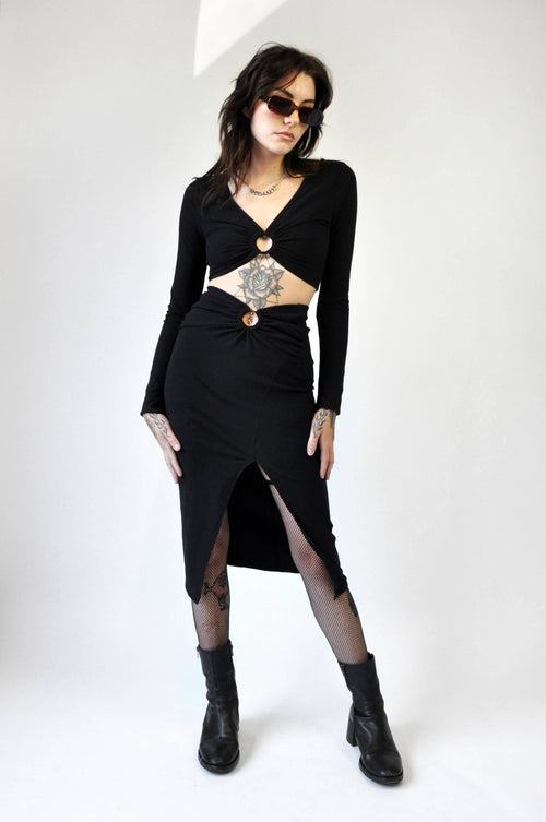 Zero Knit Set - Noctex - Fore Collection 2022, crop top, Faire, goth aesthetic, LARGE, long sleeve, longsleeves, Made in USA/Canada, MEDIUM, midi skirt, SMALL, Womens Co-ords