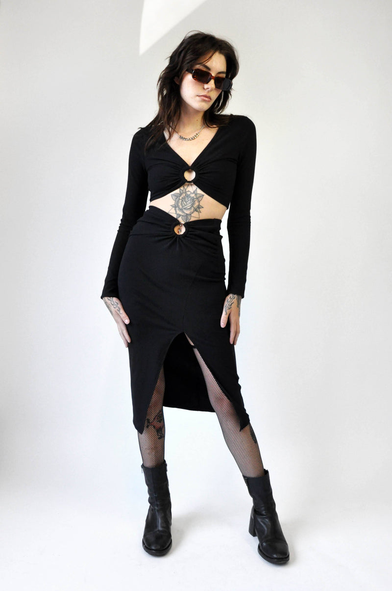 Zero Knit Set - Noctex - Fore Collection 2022, crop top, Faire, goth aesthetic, LARGE, long sleeve, longsleeves, Made in USA/Canada, MEDIUM, midi skirt, SMALL, Womens Co-ords