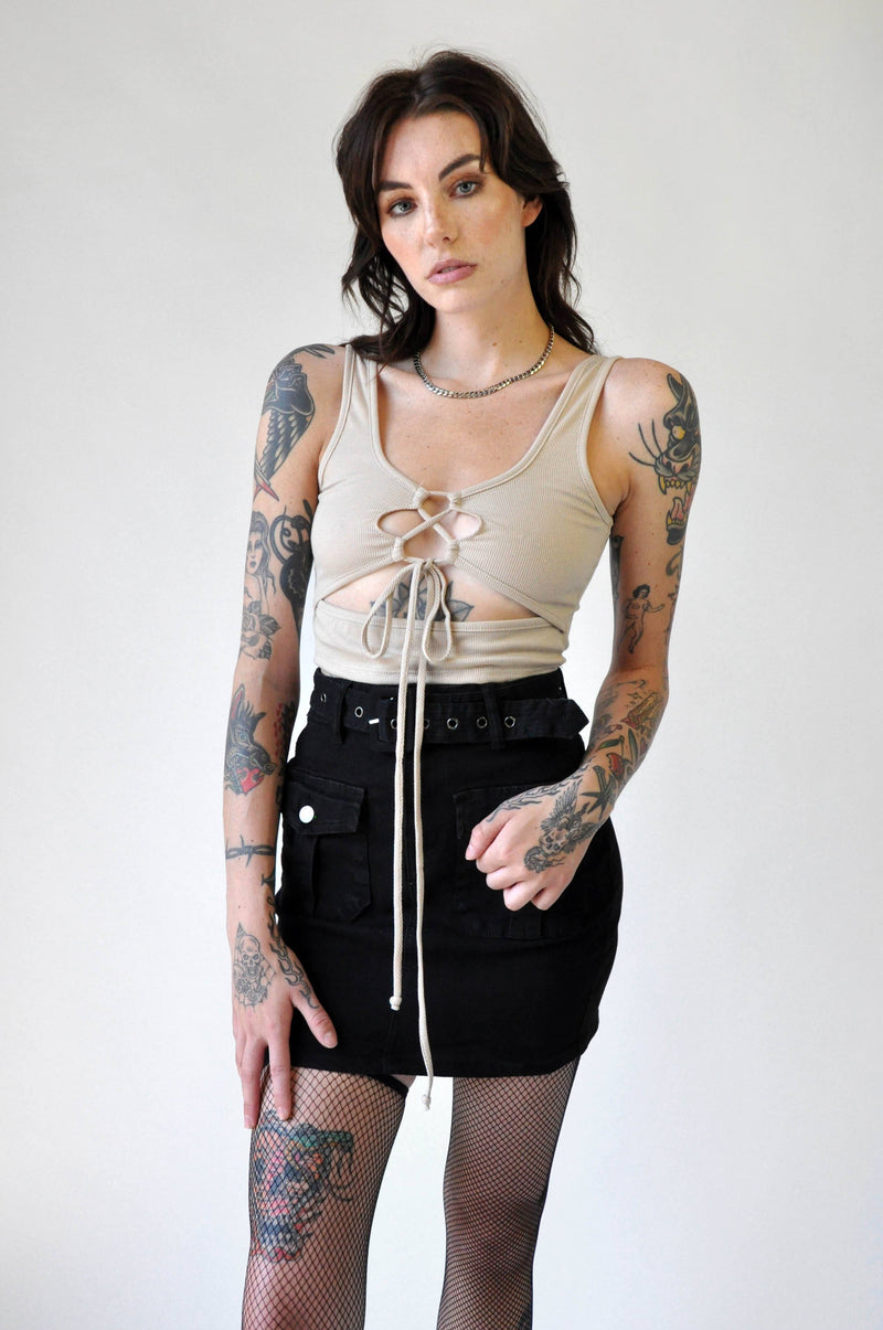 Sullen Lace Up Tank - Noctex - Junie Faire, LARGE, made in usa, sale20 Tank Tops