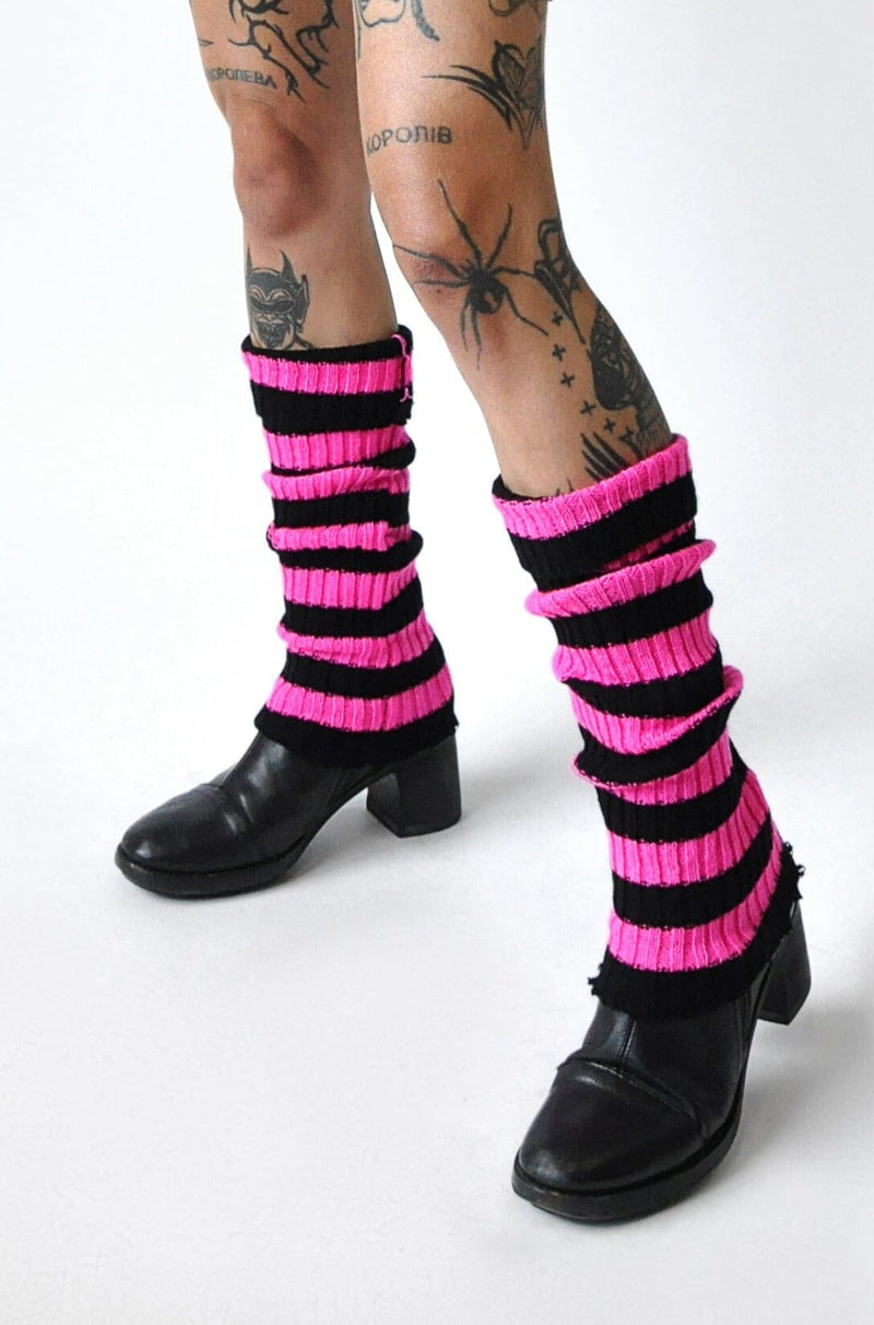 STRIPE LEG WARMERS Leg Warmers NOCTEX BLACK AND PINK 