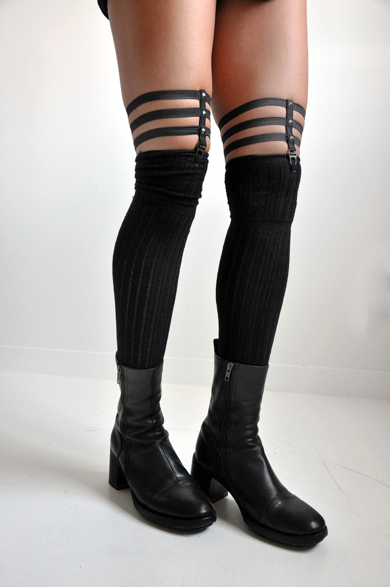 Skeleton Sock Garters Studded M L