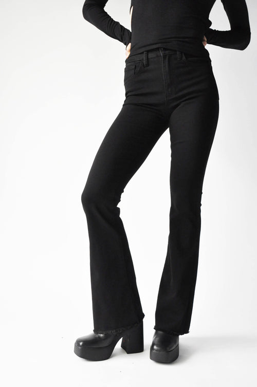 Black Out High Rise Flare Jeans - Noctex - Just USA Jeans 0, DENIM, Faire, jeans, sale, sale20, Womens Jeans