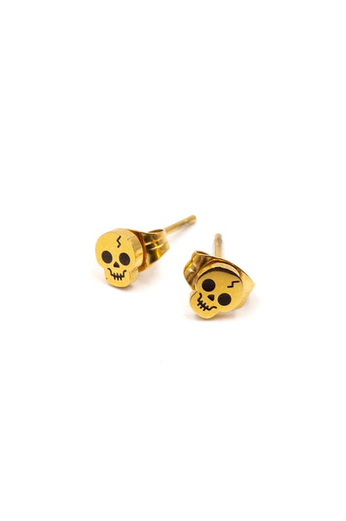 Gold Skull Micro Stud Earrings - Noctex - These Are Things Faire, Gold, punk Earrings