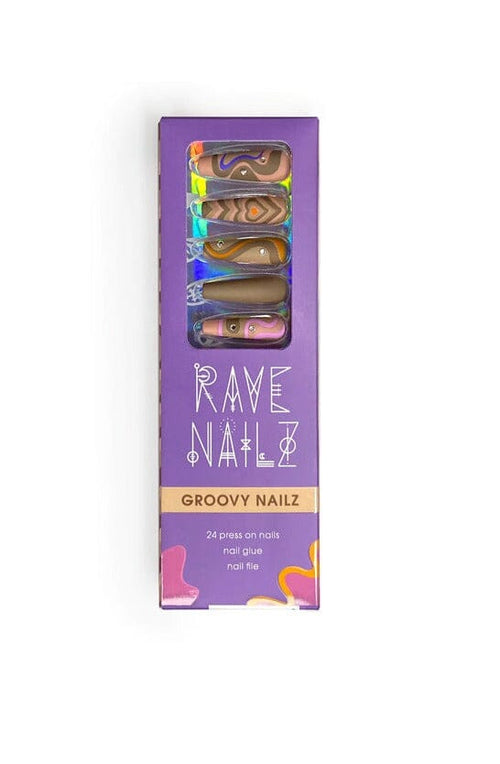 Groovy - Press On Nails - Noctex - Rave Nailz Faire, heart, Purple, retro Nails