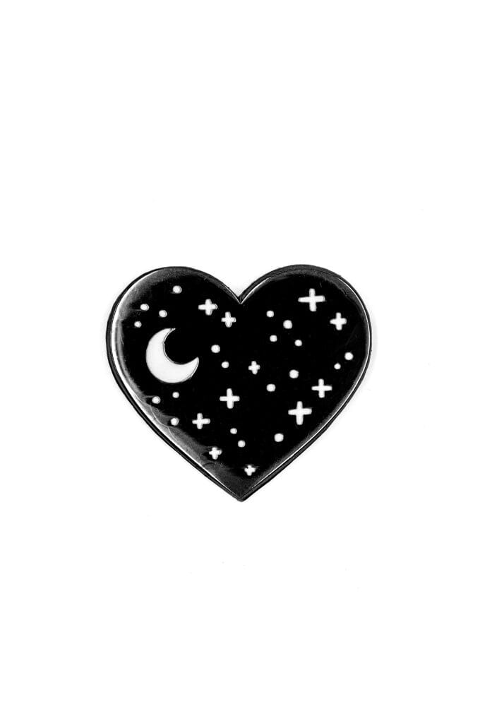 Heart Night Sky Enamel Pin - Noctex - These Are Things Faire, heart, moon, stars Enamel Pin