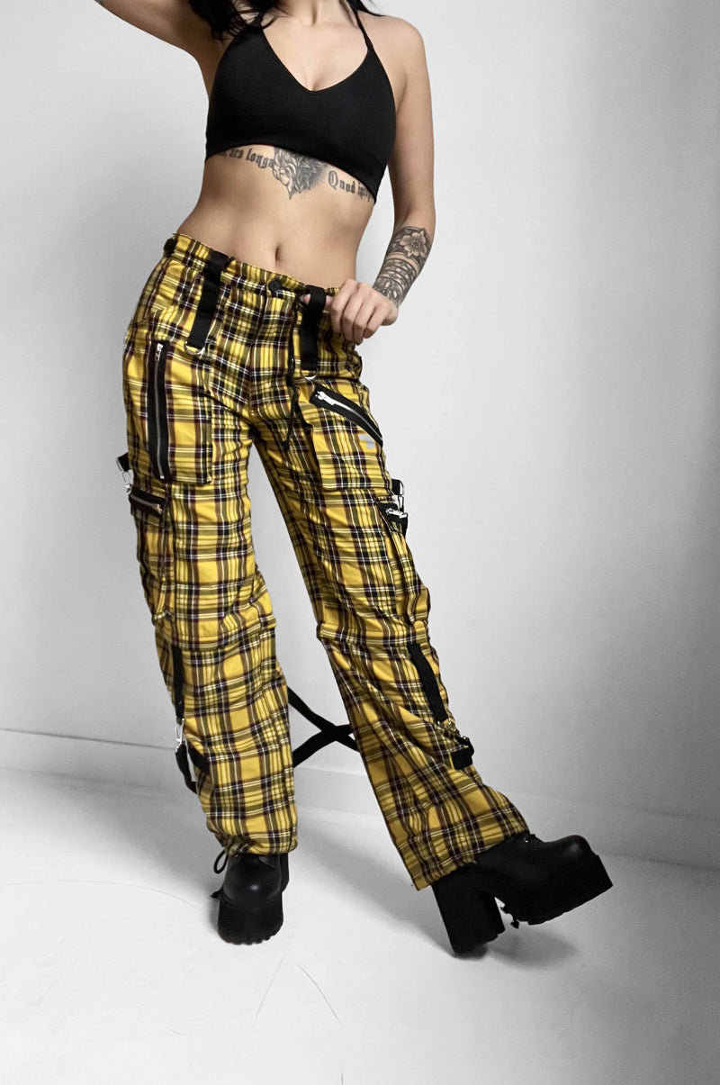 Yellow Plaid Clash Pant - Noctex - Tripp NYC california, FIND, MEDIUM, neon, punk, Tripp NYC, unisex, womens, XS Pants