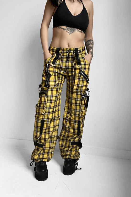 Yellow Plaid Clash Pant - Noctex - Tripp NYC california, FIND, MEDIUM, neon, punk, Tripp NYC, unisex, womens, XS Pants