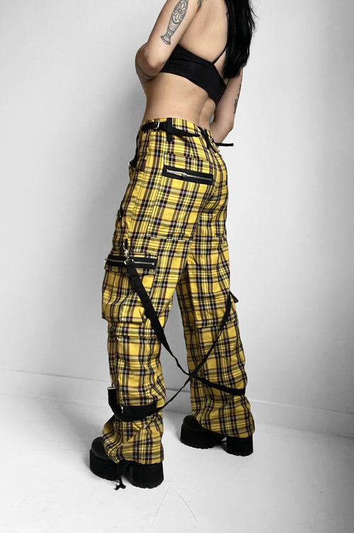 Yellow Plaid Clash Pant - Noctex - Tripp NYC california, FIND, MEDIUM, neon, punk, Tripp NYC, unisex, womens, XS Pants