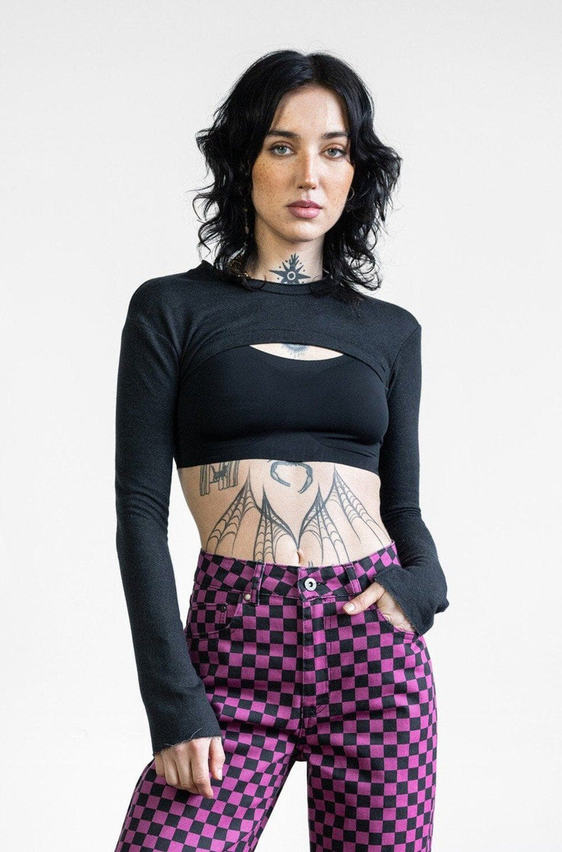 SHRUG Longsleeve [CHARCOAL GREY - LAST OF] - Noctex - NOCTEX autumn, crop top, goth clothing, layer, Made in USA/Canada, MOVING, NOCTEX, sale, shrug, sleeves, sustainable fashion brands, top,