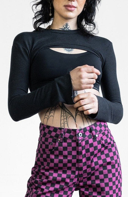 SHRUG Longsleeve [CHARCOAL GREY - LAST OF] - Noctex - NOCTEX autumn, crop top, goth clothing, layer, Made in USA/Canada, MOVING, NOCTEX, sale, shrug, sleeves, sustainable fashion brands, top,