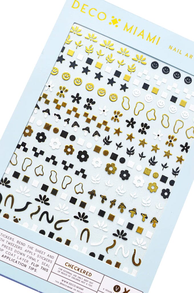 Nail Art Stickers - Checkered - Noctex - Deco Miami 60s, 90s, black, california, checkered, Cruelty free, daisy, face, Faire, floral, flower, gold, happy, leaves, Made in USA/Canada, mod, mon
