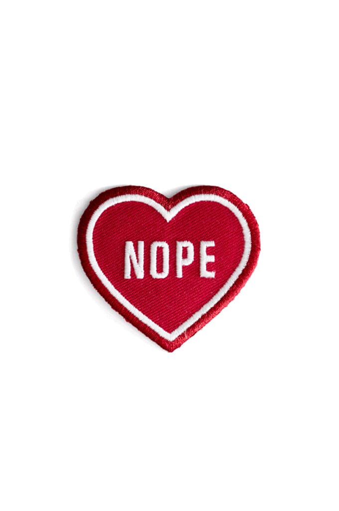 Nope Heart Embroidered Iron-On Patch (2" wide) - Noctex - These Are Things Faire, no, red Patches