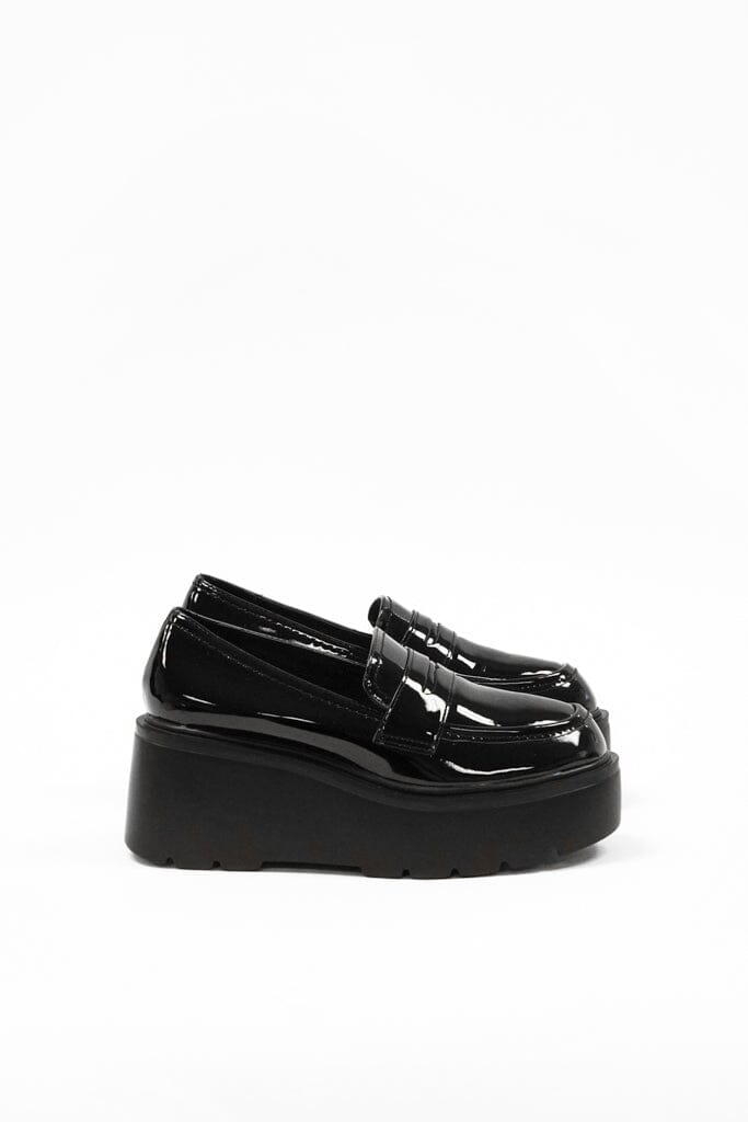 PJ Black Patent Platform Loafers FOOTWEAR Stella Shoes 