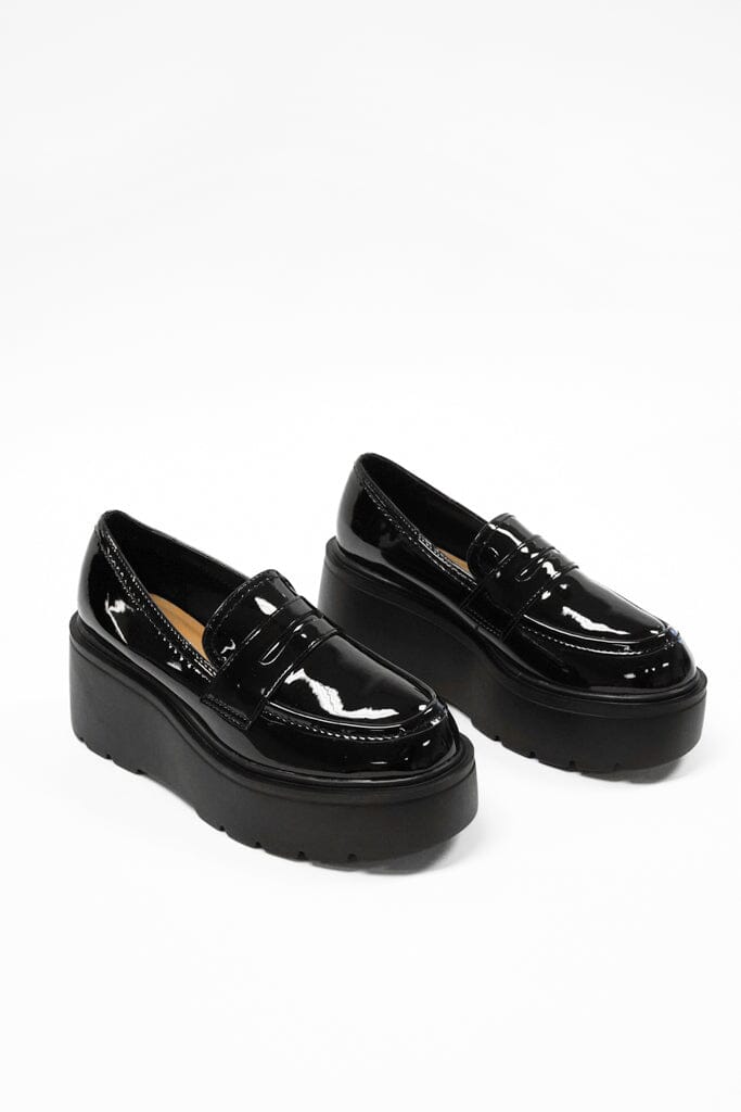PJ Black Patent Platform Loafers FOOTWEAR Stella Shoes 
