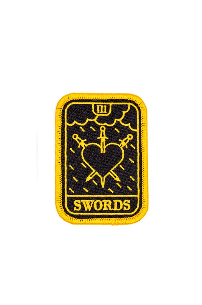 Three Of Swords Embroidered Iron-On Patch (3" tall) - Noctex - These Are Things Faire Patches