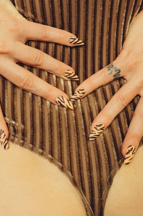 The Untamed Tiger - Press On Nails - Noctex - Rave Nailz animal print, Brown, Faire, neutral, nudes, zebra Nails