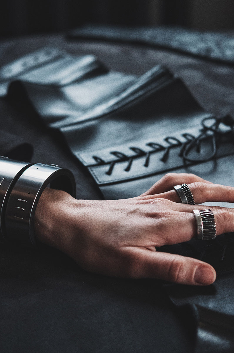 Leather And Steel Cuff 081 - Noctex - WILDHORN goth aesthetic, sale20 Bracelet