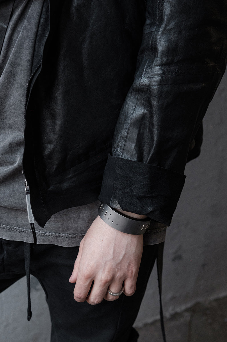 Leather And Steel Cuff 081 - Noctex - WILDHORN goth aesthetic, sale20 Bracelet
