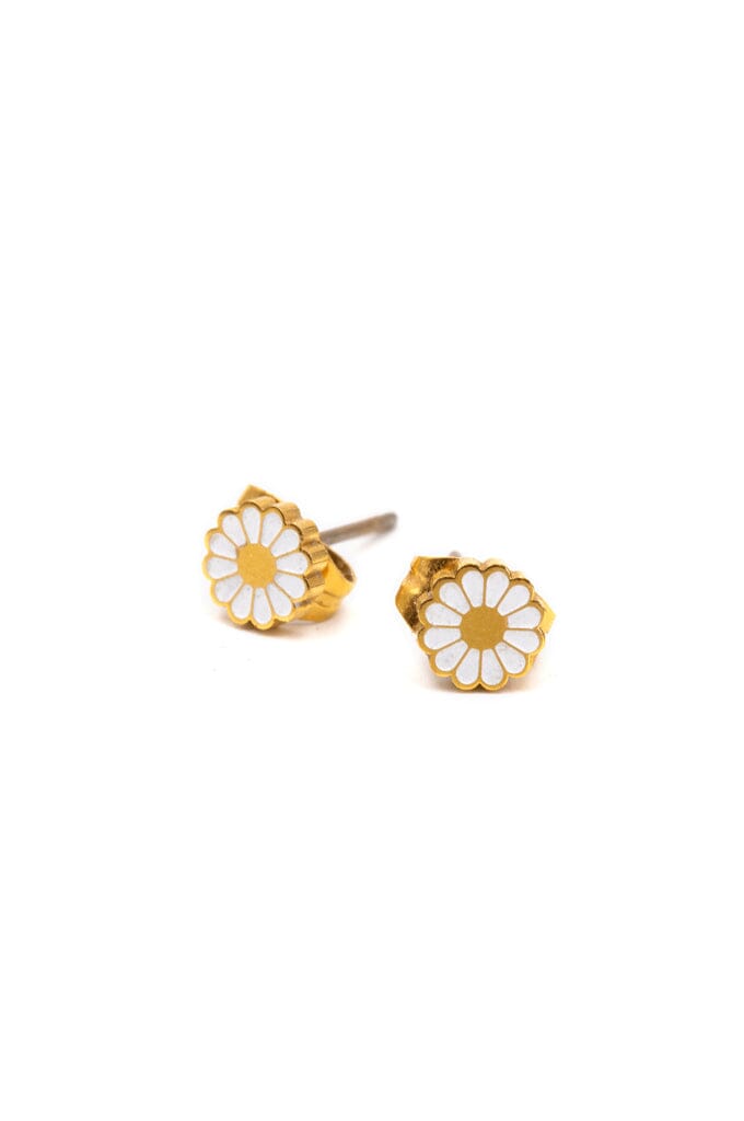 White Daisy Micro Stud Earrings - Noctex - These Are Things california, Faire, flower power, piercings, retro, y2k Earrings