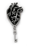 Gothic Anatomical Heart & Key Enamel Pin - in Black & Silver - Noctex - Ectogasm Faire Enamel Pin